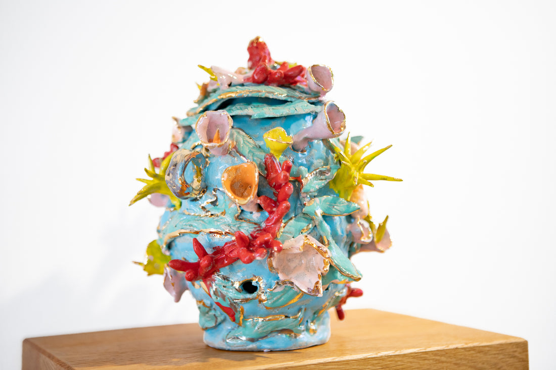Virginia Leonard - Urn for Unwanted Limbs and Other Things (light blue, yellow red), 2025 (larger)