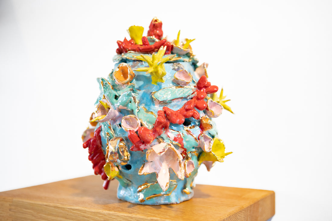 Virginia Leonard - Urn for Unwanted Limbs and Other Things (light blue, yellow red), 2025 (smaller)